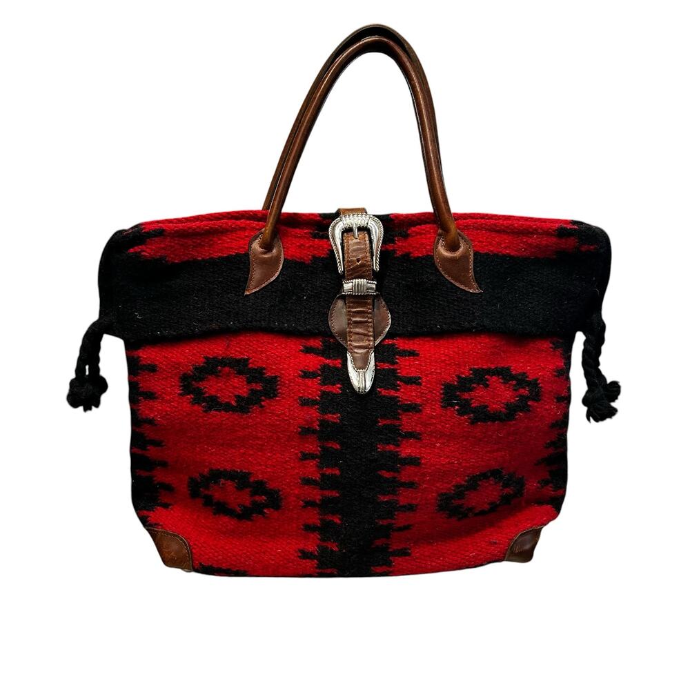 McFadin Sisters Two Bar West Red & Black Southwestern Blanket Tote Bag